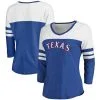 Fanatics Branded Women's Heathered Royal/White Texas Rangers Official Wordmark 3/4 Sleeve V-Neck T-Shirt