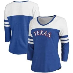 Fanatics Branded Women's Heathered Royal/White Texas Rangers Official Wordmark 3/4 Sleeve V-Neck T-Shirt