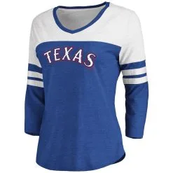 Fanatics Branded Women's Heathered Royal/White Texas Rangers Official Wordmark 3/4 Sleeve V-Neck T-Shirt 6 Fanatics Branded Women's Heathered Royal/White Texas Rangers Official Wordmark 3/4 Sleeve V-Neck T-Shirt -Minnesota Twins Shop DSCO1136430676 1350 ALT2