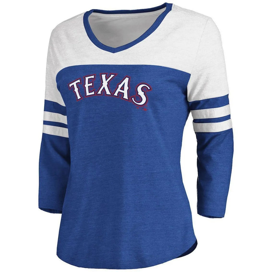 Fanatics Branded Women's Heathered Royal/White Texas Rangers Official Wordmark 3/4 Sleeve V-Neck T-Shirt 3 Fanatics Branded Women's Heathered Royal/White Texas Rangers Official Wordmark 3/4 Sleeve V-Neck T-Shirt - Image 3