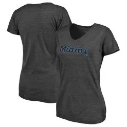 Fanatics Branded Women's Heathered Charcoal Miami Marlins Wordmark Tri-Blend V-Neck T-Shirt