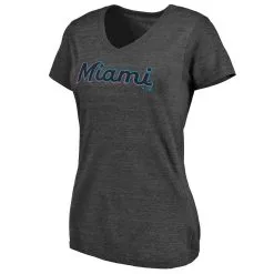 Fanatics Branded Women's Heathered Charcoal Miami Marlins Wordmark Tri-Blend V-Neck T-Shirt -Minnesota Twins Shop DSCO1136431003 4135 ALT2