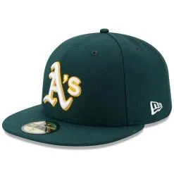 New Era Men's Green Oakland Athletics Road Authentic Collection On Field 59FIFTY Performance Fitted Hat