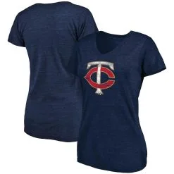 Fanatics Branded Women's Heathered Navy Minnesota Twins Core Weathered Tri-Blend V-Neck T-Shirt