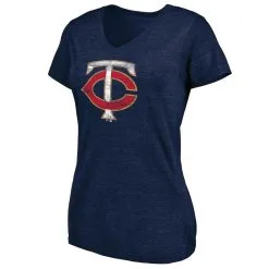 Fanatics Branded Women's Heathered Navy Minnesota Twins Core Weathered Tri-Blend V-Neck T-Shirt -Minnesota Twins Shop DSCO1136759187 SXT5 ALT2