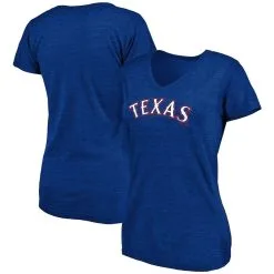 Fanatics Branded Women's Heathered Royal Texas Rangers Wordmark Tri-Blend V-Neck T-Shirt