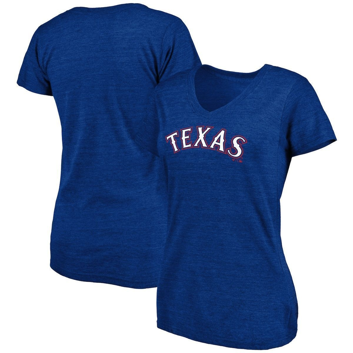 Fanatics Branded Women's Heathered Royal Texas Rangers Wordmark Tri-Blend V-Neck T-Shirt 1 Fanatics Branded Women's Heathered Royal Texas Rangers Wordmark Tri-Blend V-Neck T-Shirt