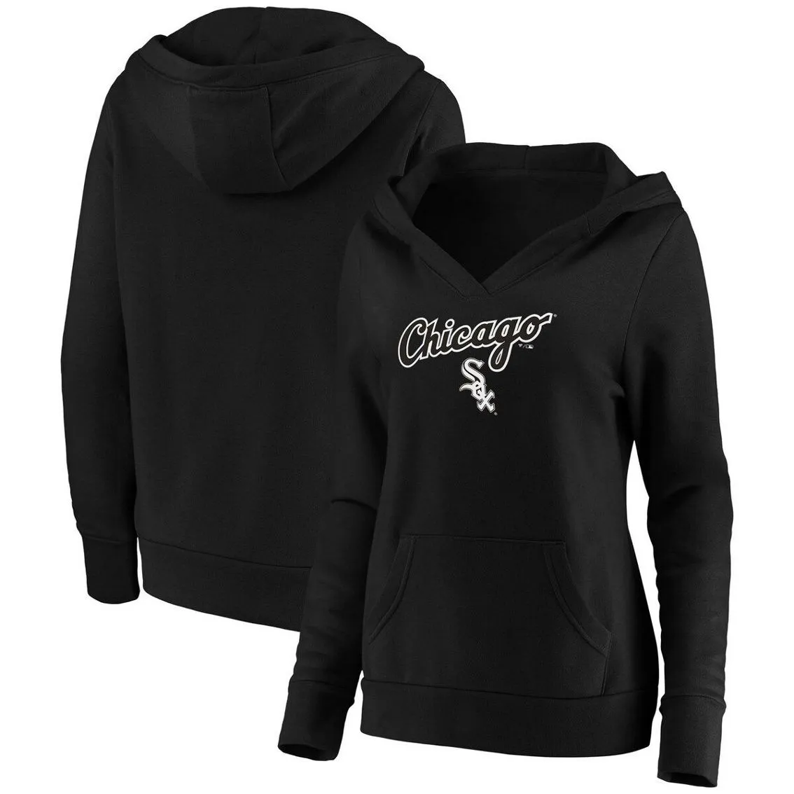 Fanatics Branded Women's Black Chicago White Sox Core Team Lockup V-Neck Pullover Hoodie 2 Fanatics Branded Women's Black Chicago White Sox Core Team Lockup V-Neck Pullover Hoodie - Image 2