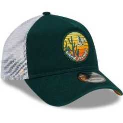 New Era Men's Green Oakland Athletics Spring Training Sunset Trucker 9FORTY Snapback Hat -Minnesota Twins Shop DSCO1136765578 2041 ALT3