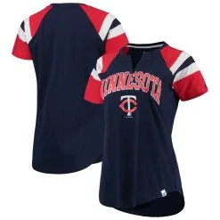Starter Women's Navy/Red Minnesota Twins Game On Notch Neck Raglan T-Shirt