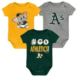 Outerstuff Infant Green/Gold/Gray Oakland Athletics Born To Win 3-Pack Bodysuit Set