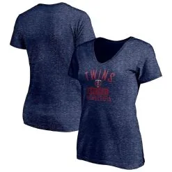 Fanatics Branded Women's Heathered Navy Minnesota Twins Old Time Favorite V-Neck T-Shirt