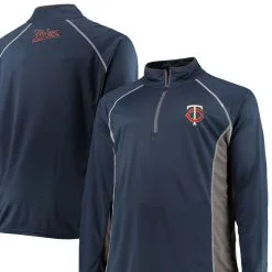 Fanatics Branded Men's Navy/Charcoal Minnesota Twins Big & Tall Pebble Raglan Quarter-Zip Jacket