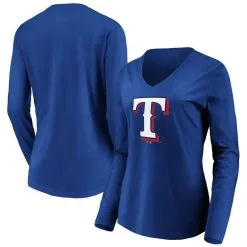 Fanatics Branded Women's Royal Texas Rangers Official Logo Long Sleeve V-Neck T-Shirt