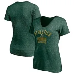 Fanatics Branded Women's Heathered Green Oakland Athletics Old Time Favorite V-Neck T-Shirt