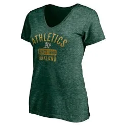 Fanatics Branded Women's Heathered Green Oakland Athletics Old Time Favorite V-Neck T-Shirt -Minnesota Twins Shop DSCO1136770292 2041 ALT2