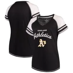 Soft As A Grape Women's Heather Gray Oakland Athletics Plus Sizes Three Out Color Blocked Raglan Sleeve T-Shirt