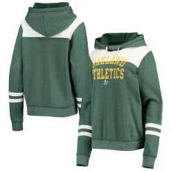 New Era Women's Heathered Green/White Oakland Athletics Colorblock Tri-Blend Pullover Hoodie