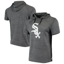 Stitches Men's Heathered Black Chicago White Sox Raglan Short Sleeve Pullover Hoodie