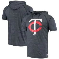 Stitches Men's Heathered Navy Minnesota Twins Raglan Short Sleeve Pullover Hoodie