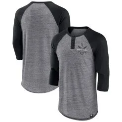 Fanatics Branded Men's Heathered Gray/Black Chicago White Sox Iconic Above Heat Speckled Raglan Henley 3/4 Sleeve T-Shirt