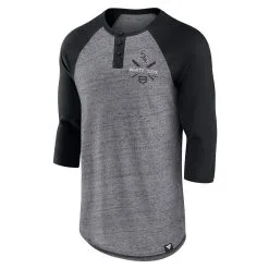 Fanatics Branded Men's Heathered Gray/Black Chicago White Sox Iconic Above Heat Speckled Raglan Henley 3/4 Sleeve T-Shirt -Minnesota Twins Shop DSCO1136775361 CKZW ALT2