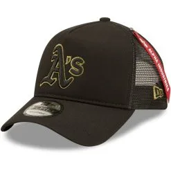 New Era X Alpha Industries Men's X Alpha Industries Black Oakland Athletics A-Frame 9FORTY Trucker Snapback Hat