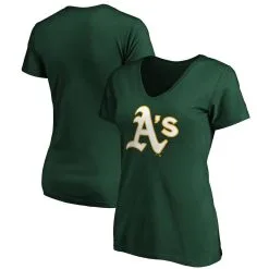 Fanatics Branded Women's Green Oakland Athletics Plus Size Core Official Logo V-Neck T-Shirt