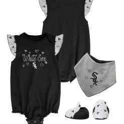 Outerstuff Girls Newborn & Infant Black Chicago White Sox 3-Piece Home Plate Bodysuit Bib & Booties Set
