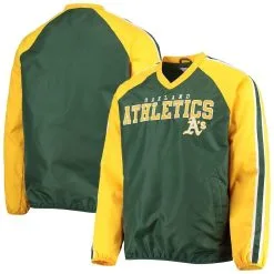 G-III Sports By Carl Banks Men's Green/Gold Oakland Athletics Kickoff Raglan V-Neck Pullover Jacket