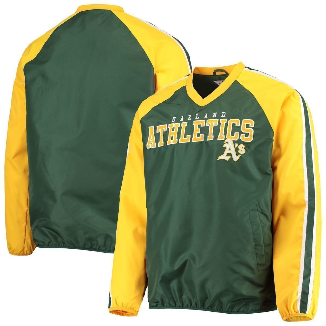 G-III Sports By Carl Banks Men's Green/Gold Oakland Athletics Kickoff Raglan V-Neck Pullover Jacket 1 G-III Sports By Carl Banks Men's Green/Gold Oakland Athletics Kickoff Raglan V-Neck Pullover Jacket