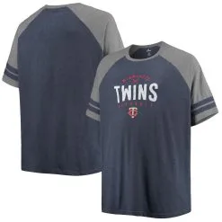 Profile Men's Heathered Navy/Heathered Gray Minnesota Twins Big & Tall Two-Stripe Raglan Tri-Blend T-Shirt