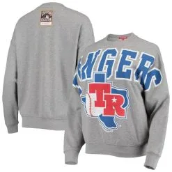 Mitchell & Ness Women's Heathered Gray Texas Rangers Cooperstown Collection Logo Lightweight Pullover Sweatshirt