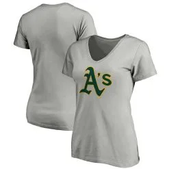 Fanatics Branded Women's Heathered Gray Oakland Athletics Core Official Logo V-Neck T-Shirt