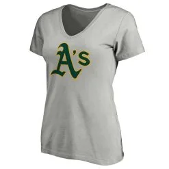 Fanatics Branded Women's Heathered Gray Oakland Athletics Core Official Logo V-Neck T-Shirt -Minnesota Twins Shop DSCO1136785024 1927 ALT2