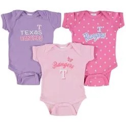 Soft As A Grape Girls Infant Pink/Purple Texas Rangers 3-Pack Rookie Bodysuit Set