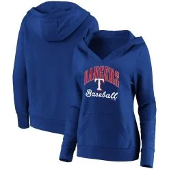 Fanatics Branded Women's Royal Texas Rangers Victory Script Crossover Neck Pullover Hoodie