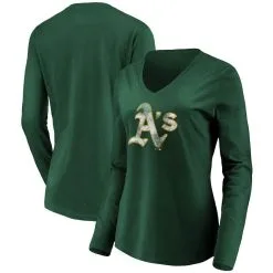 Fanatics Branded Women's Green Oakland Athletics Core Team Long Sleeve V-Neck T-Shirt