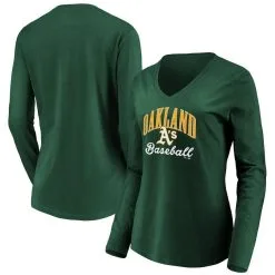 Fanatics Branded Women's Green Oakland Athletics Victory Script V-Neck Long Sleeve T-Shirt