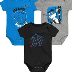 Outerstuff Newborn & Infant Blue/Black/Heathered Gray Miami Marlins 3-Pack Change Up Bodysuit Set