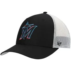 '47 Men's Black/White Miami Marlins Primary Logo Trucker Snapback Hat