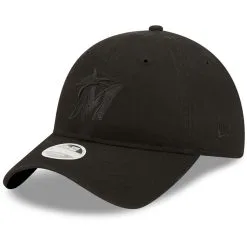 New Era Women's Miami Marlins Black On Black Core Classic II 9TWENTY Adjustable Hat