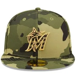 New Era Men's Camo Miami Marlins 2022 Armed Forces Day On-Field 59FIFTY Fitted Hat -Minnesota Twins Shop DSCO1137831882 BGrd ALT2