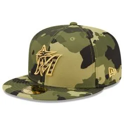 New Era Men's Camo Miami Marlins 2022 Armed Forces Day On-Field 59FIFTY Fitted Hat -Minnesota Twins Shop DSCO1137831882 BGrd ALT3