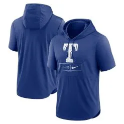 Nike Men's Royal Texas Rangers Logo Lockup Performance Short-Sleeved Pullover Hoodie