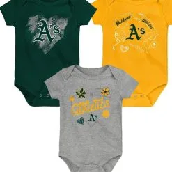 Outerstuff Infant Green/Gold/Gray Oakland Athletics Batter Up 3-Pack Bodysuit Set