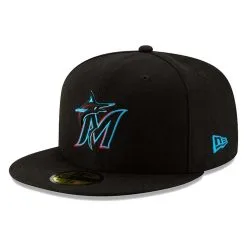 New Era Men's Miami Marlins Black On-Field Authentic Collection 59FIFTY Fitted Hat