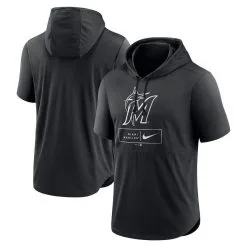 Nike Men's Black Miami Marlins Logo Lockup Performance Short-Sleeved Pullover Hoodie