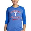 Majestic Threads Women's Threads Royal Texas Rangers Team Baseball Three-Quarter Raglan Sleeve Tri-Blend T-Shirt