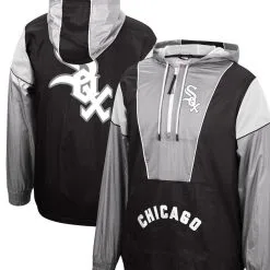 Mitchell & Ness Men's Black Chicago White Sox Highlight Reel Windbreaker Half-Zip Hoodie Jacket